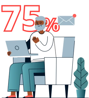 תמונת גבר משתמש במכשיר נייד עם הכיתוב 75%