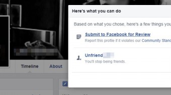 סמנו את האפשרות הראשונה- "Submit to Facebook for review" בכדי שהדיווח יעבור לטיפול פייסבוק.